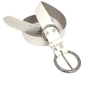 White Italian Leather Belt Sz Small 37" Silver Circle Buckle Boho Western Boho